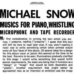 Michael Snow - Musics For Piano, Whistling, Microphone And Tape Recorder download mp3